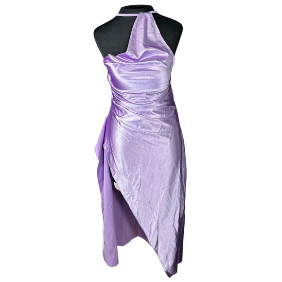 Set of Red and Purple One-Shoulder Ruched Midi Dress With Adjustable Straps - Picture 7 of 12
